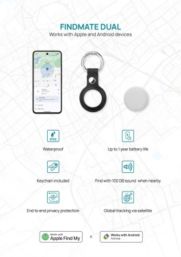 Logotrade biznesa dāvanas foto: Findmate Dual RCS pārstrādātas plastmasas priekšmetu meklētājs IPX 5