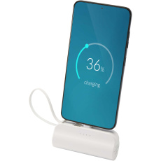 Alnair 5000 mAh 10W pārstrādātas plastmasas C tipa pārnēsājamais akumulators ar iebūvētu atlokāmu statīvu un 2-in-1 kabeli