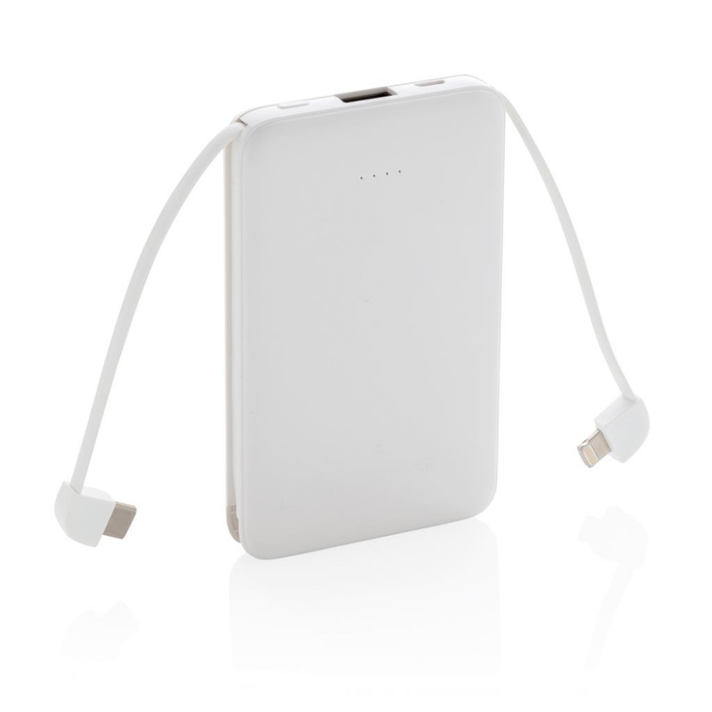 Логотрейд pекламные подарки картинка: Reklaamtoode: 5.000 mAh Pocket Powerbank with integrated cables, white