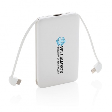 Лого трейд бизнес-подарки фото: Reklaamtoode: 5.000 mAh Pocket Powerbank with integrated cables, white