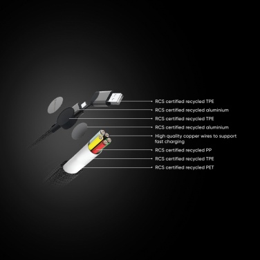 Логотрейд pекламные подарки картинка: Кабель быстрой зарядки Oakland RCS из переработанного пластика 6-в-1 мощностью 45 Вт