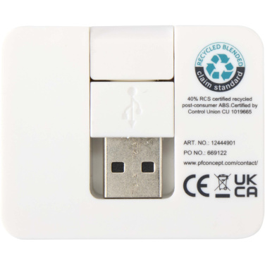 Логотрейд pекламные cувениры картинка: Gaia 4-портовый USB-концентратор с выходом USB-A и Type-C и двойным входом — изготовлен из переработанного пластика