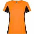 Shanghai kortärmad sport-T-shirt för dam, Fluor Orange / Solid svart