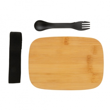 Logotrade reklamprodukter bild: Stainless steel lunchlåda med bambulock och spork