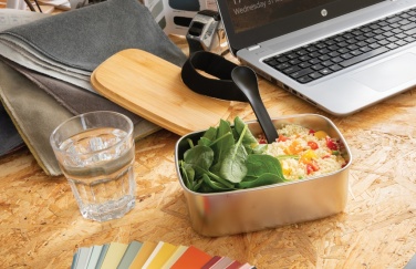 Logotrade profilreklam bild: Stainless steel lunchlåda med bambulock och spork