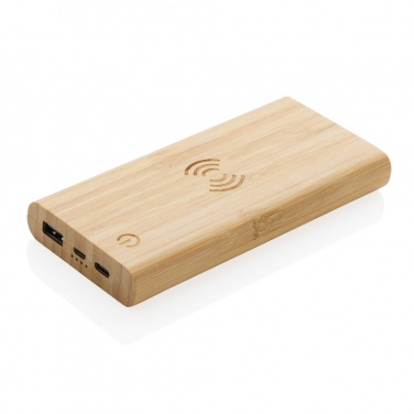 Logotrade kampanjprodukter bild: 8.000 mAh, 5W trådlös powerbank i bambu