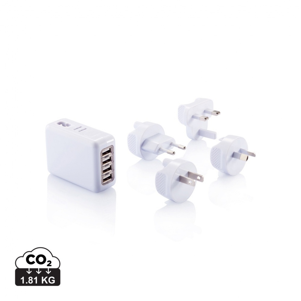 Logotrade reklamprodukter bild: Reseadapter med fyra USB-portar