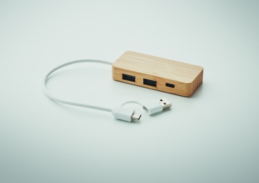 Logotrade reklamprodukter bild: USB-hubb med 3 portar i bambu