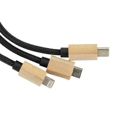 Logotrade kampanjprodukter bild: 3-i-1-kabel med upplyst logotyp i trähölje, LH-ZMU06