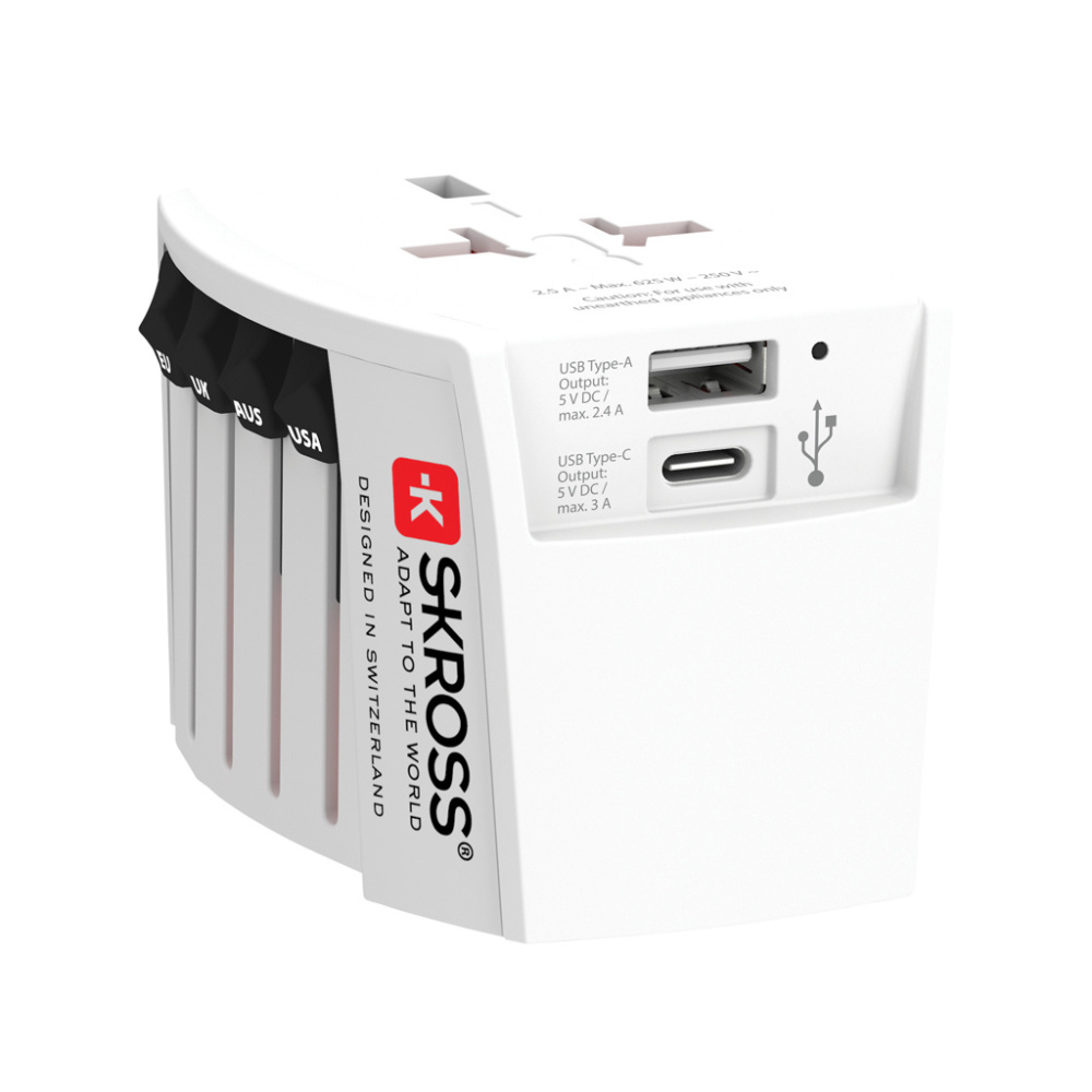 Logotrade profilreklam bild: SKROSS World Travel Adapter MUV 2-polig med USB A och C