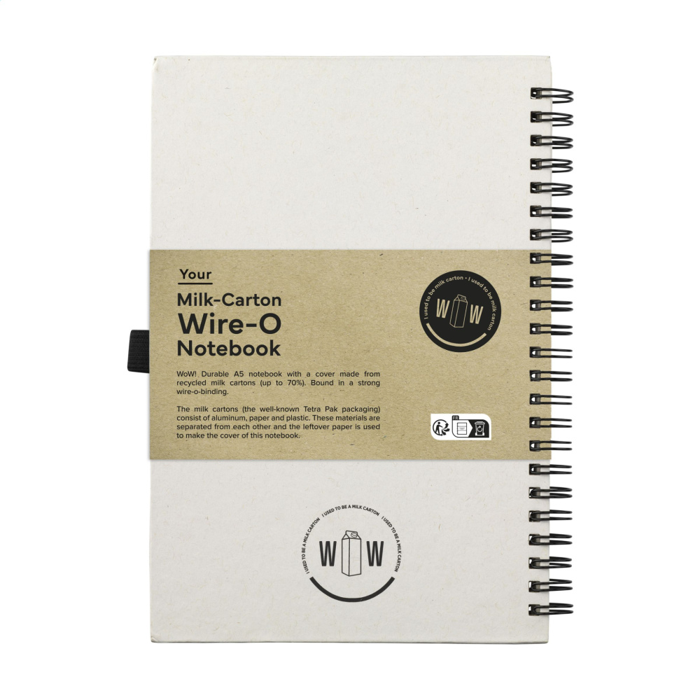 Logotrade profilreklam bild: Mjölkkartong Wire-O-papper Notebook A5