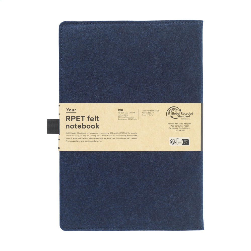 Logotrade presentreklam bild: Felty GRS RPET Paper Notebook A5