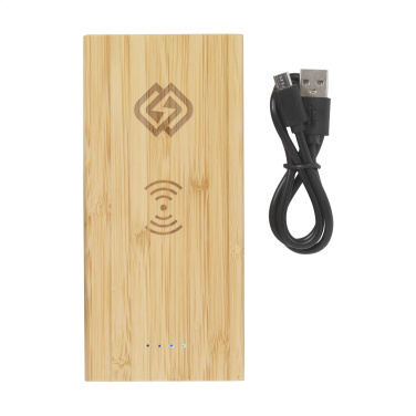 Logotrade profilprodukter bild: Bamboo 8000 trådlös Powerbank trådlös laddare